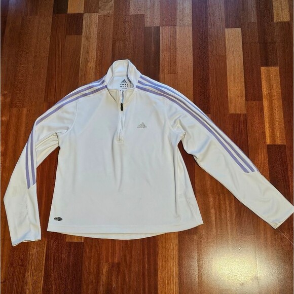 Adidas ClimaLite Women's White and Purple Half Zip Sweatshirt Size Medium - Picture 1 of 5
